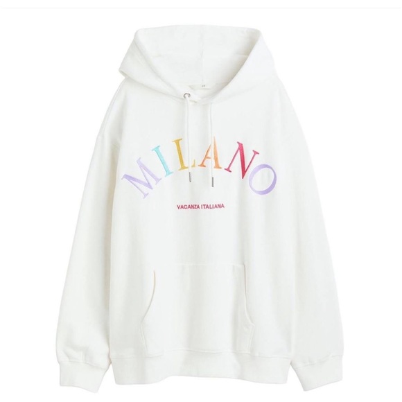 H&M Women’s M White Oversized Milano Embroidered Hoodie Sweatshirt - Picture 1 of 9